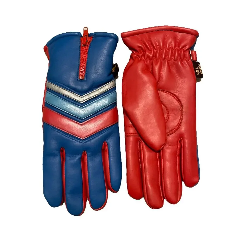 Hang Ten Gloves 70s 80s Ski Foam Insulated Womens Sz S Red Blue Silver Retro